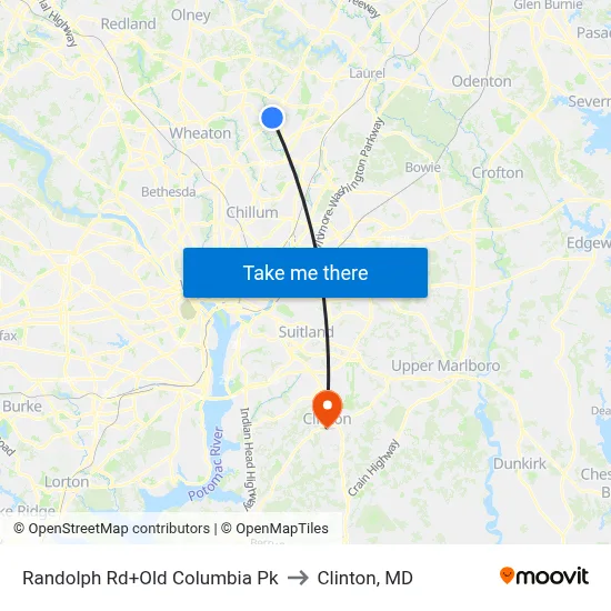 Randolph Rd+Old Columbia Pk to Clinton, MD map