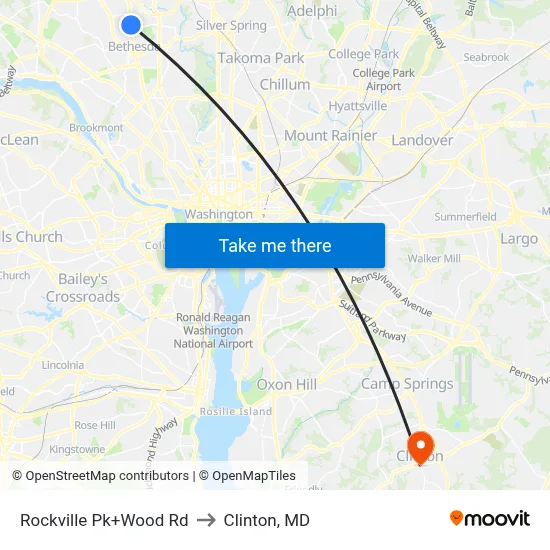 Rockville Pk+Wood Rd to Clinton, MD map
