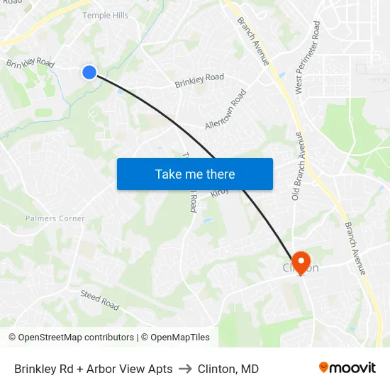 Brinkley Rd + Arbor View Apts to Clinton, MD map