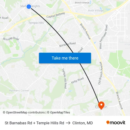 St Barnabas Rd + Temple Hills Rd to Clinton, MD map