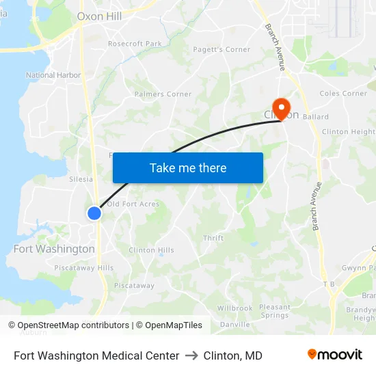 Fort Washington Medical Center to Clinton, MD map