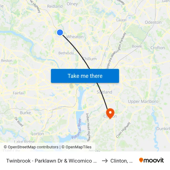 Twinbrook - Parklawn Dr & Wicomico Ave to Clinton, MD map