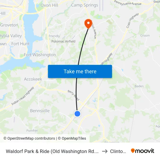 Waldorf Park & Ride (Old Washington Rd. & Smallwood Dr.) to Clinton, MD map