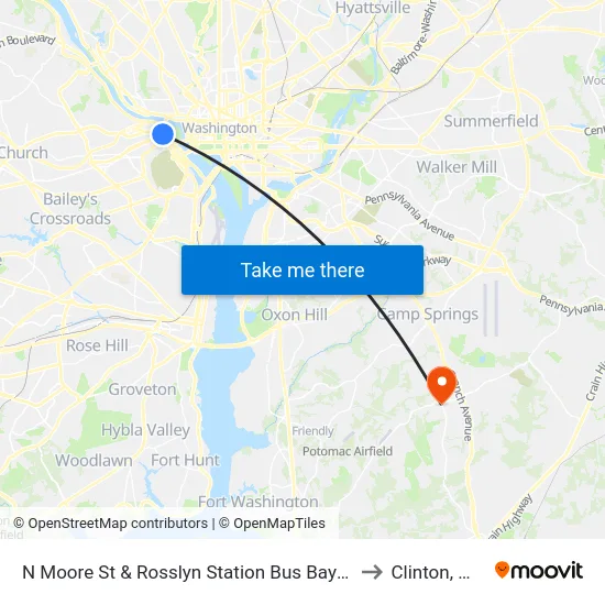N Moore St & Rosslyn Station Bus Bay D to Clinton, MD map