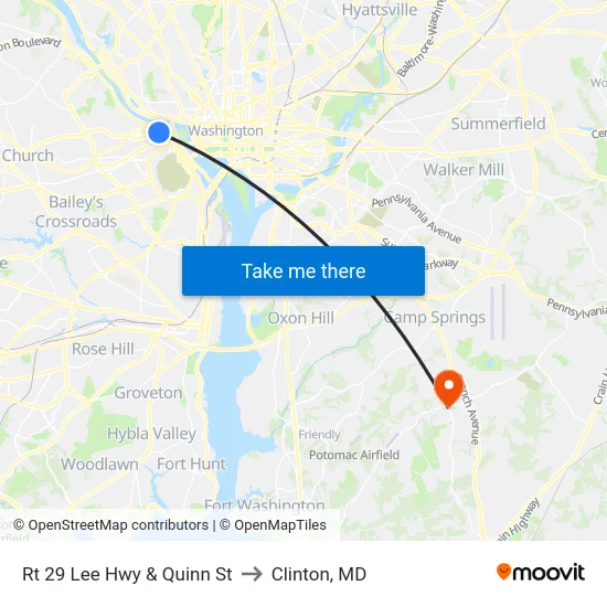 Rt 29 Lee Hwy & Quinn St to Clinton, MD map