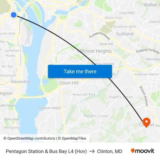 Pentagon Station & Bus Bay L4 (Hov) to Clinton, MD map