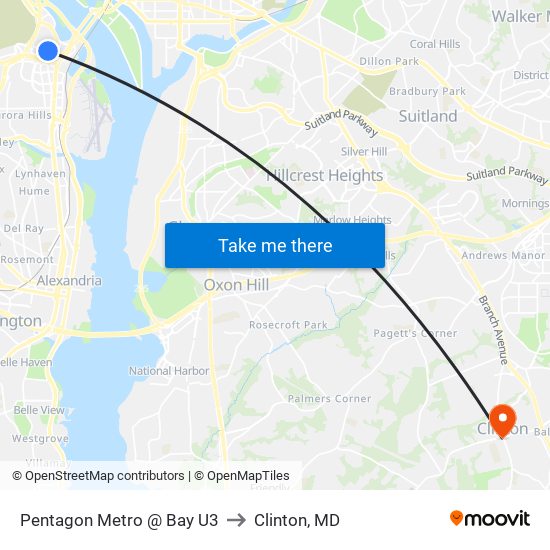 Pentagon Metro @ Bay U3 to Clinton, MD map