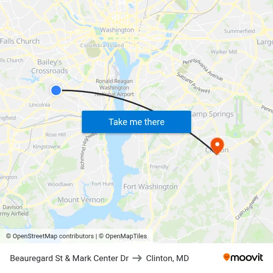 Beauregard St & Mark Center Dr to Clinton, MD map