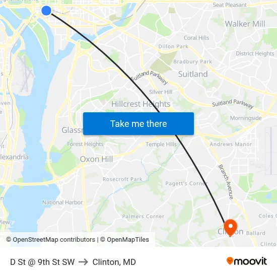 D St @ 9th St SW to Clinton, MD map