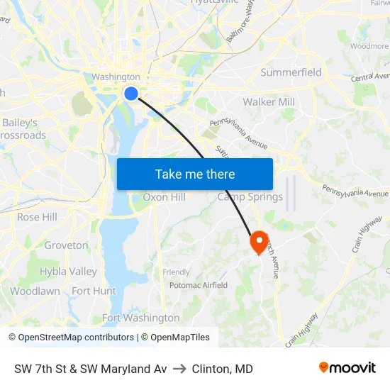 SW 7th St & SW Maryland Av to Clinton, MD map