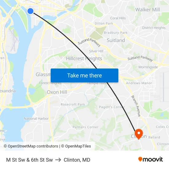 M St Sw & 6th St Sw to Clinton, MD map