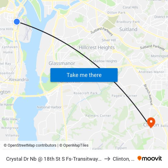 Crystal Dr Nb @ 18th St S Fs-Transitway Station E to Clinton, MD map