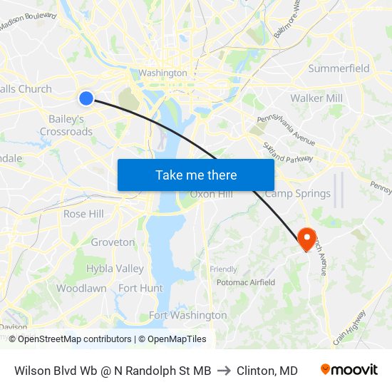 Wilson Blvd Wb @ N Randolph St MB to Clinton, MD map