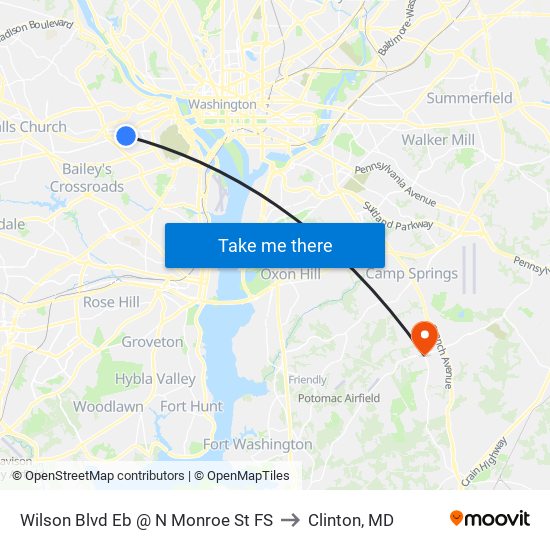 Wilson Blvd Eb @ N Monroe St FS to Clinton, MD map