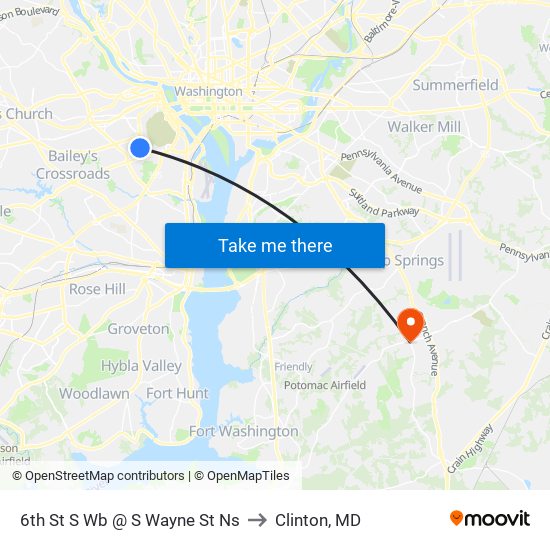 6th St S Wb @ S Wayne St Ns to Clinton, MD map