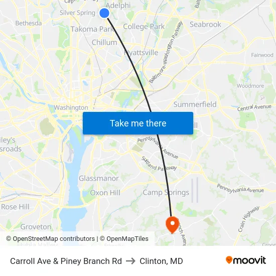 Carroll Ave & Piney Branch Rd to Clinton, MD map