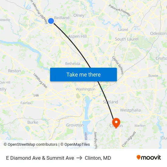 E Diamond Ave & Summit Ave to Clinton, MD map