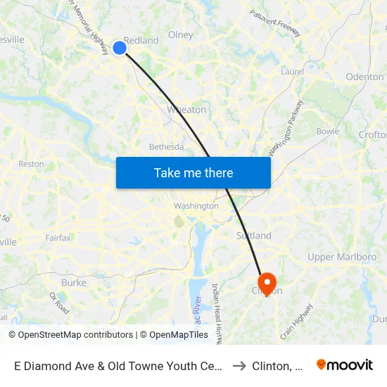 E Diamond Ave & Old Towne Youth Center to Clinton, MD map