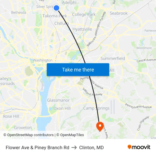 Flower Ave & Piney Branch Rd to Clinton, MD map