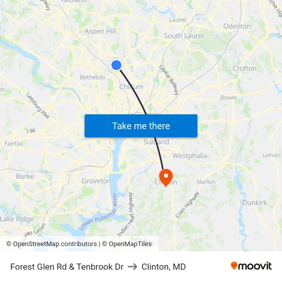 Forest Glen Rd & Tenbrook Dr to Clinton, MD map