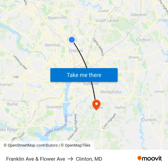 Franklin Ave & Flower Ave to Clinton, MD map