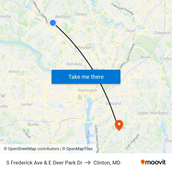 S Frederick Ave & E Deer Park Dr to Clinton, MD map