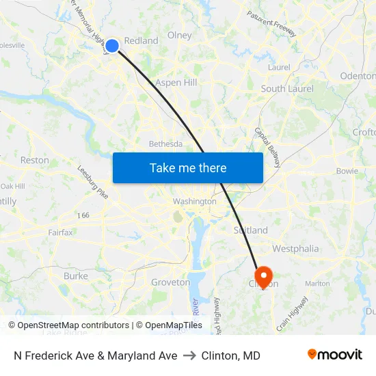 N Frederick Ave & Maryland Ave to Clinton, MD map