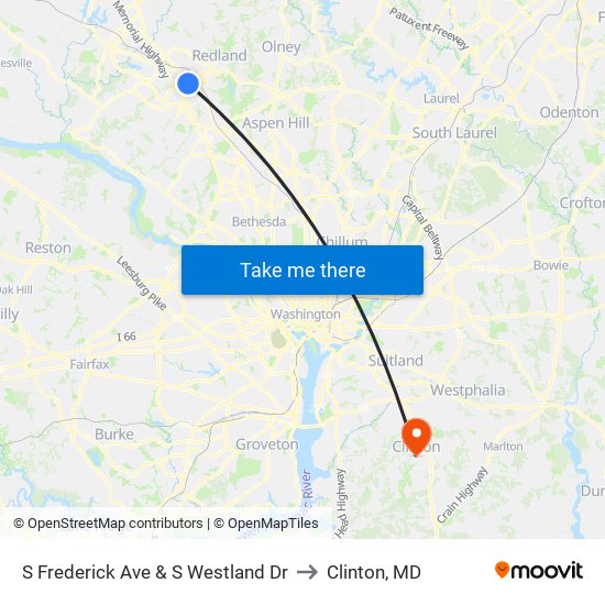 S Frederick Ave & S Westland Dr to Clinton, MD map