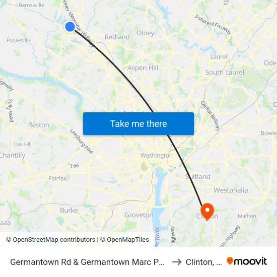 Germantown Rd & Germantown Marc Park & Ride to Clinton, MD map