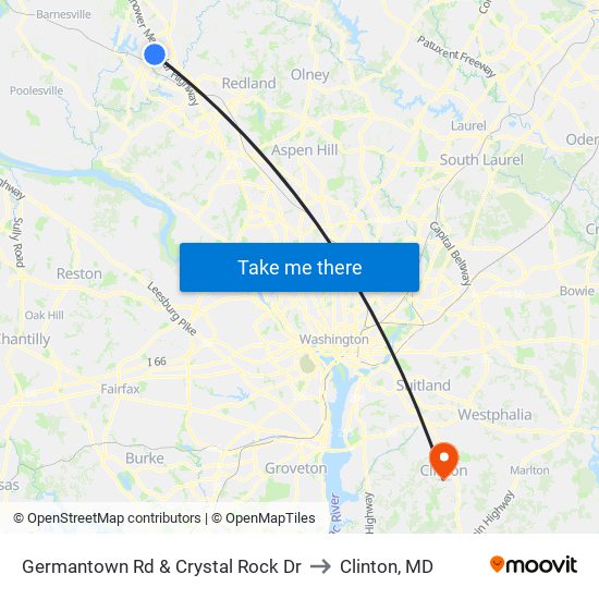 Germantown Rd & Crystal Rock Dr to Clinton, MD map