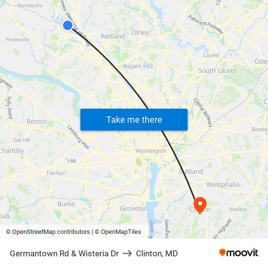 Germantown Rd & Wisteria Dr to Clinton, MD map