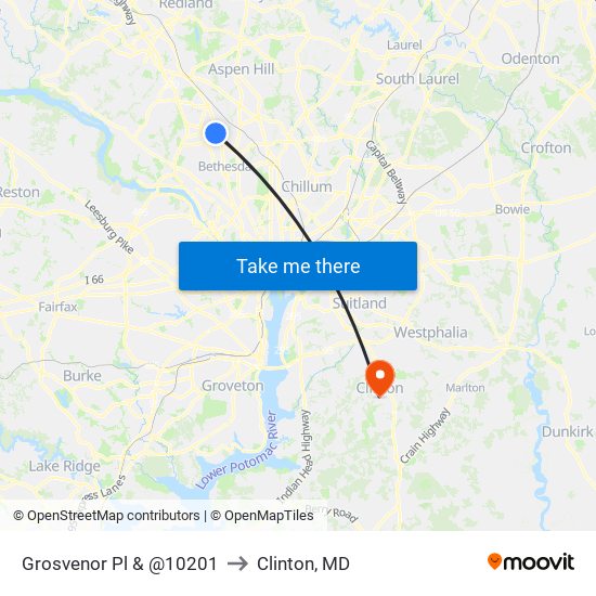 Grosvenor Pl & @10201 to Clinton, MD map