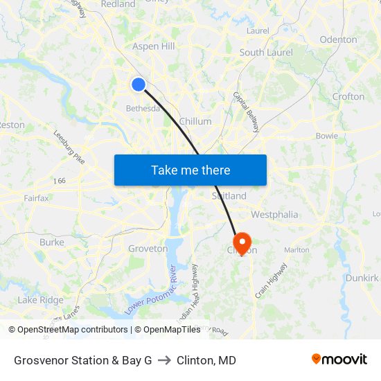 Grosvenor Station & Bay G to Clinton, MD map