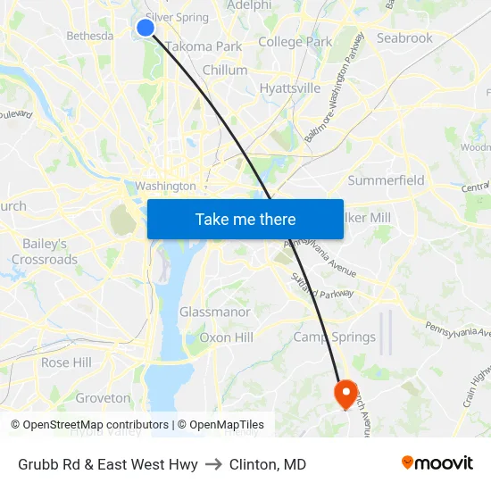 Grubb Rd & East West Hwy to Clinton, MD map