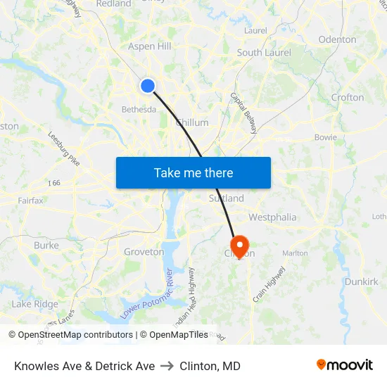 Knowles Ave & Detrick Ave to Clinton, MD map