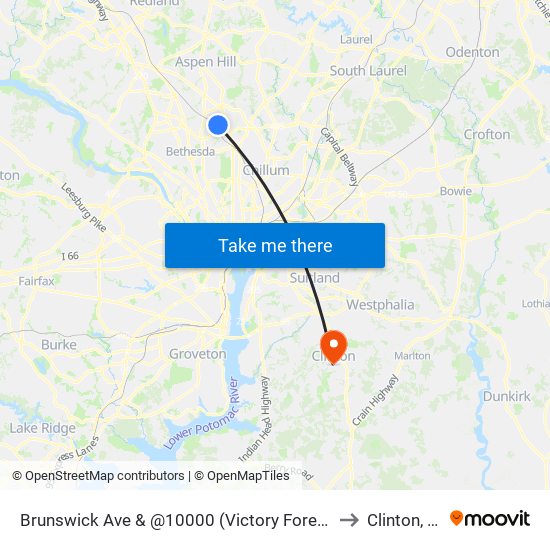 Brunswick Ave & @10000 (Victory Forest Apts) to Clinton, MD map