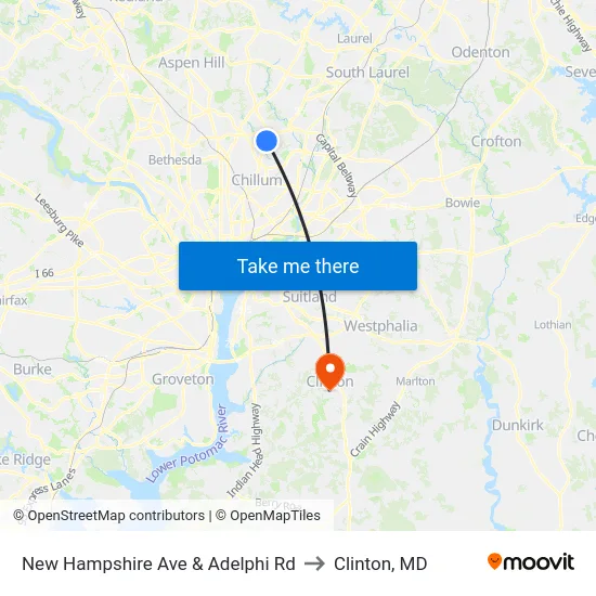 New Hampshire Ave & Adelphi Rd to Clinton, MD map