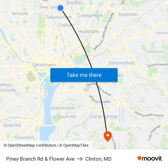 Piney Branch Rd & Flower Ave to Clinton, MD map