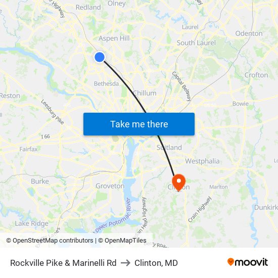 Rockville Pike & Marinelli Rd to Clinton, MD map