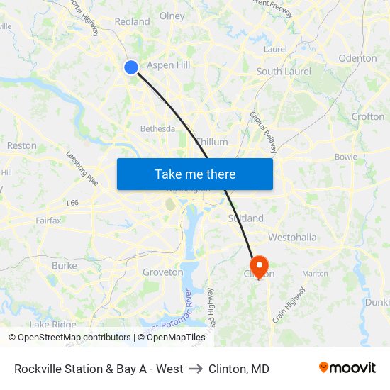 Rockville Station & Bay A - West to Clinton, MD map