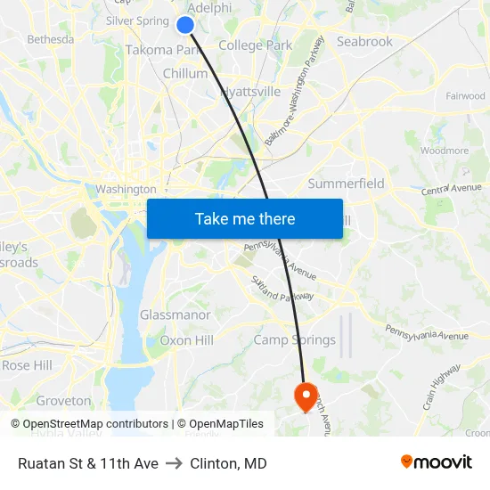 Ruatan St & 11th Ave to Clinton, MD map