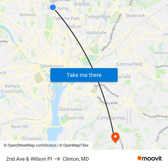 2nd Ave & Wilson Pl to Clinton, MD map