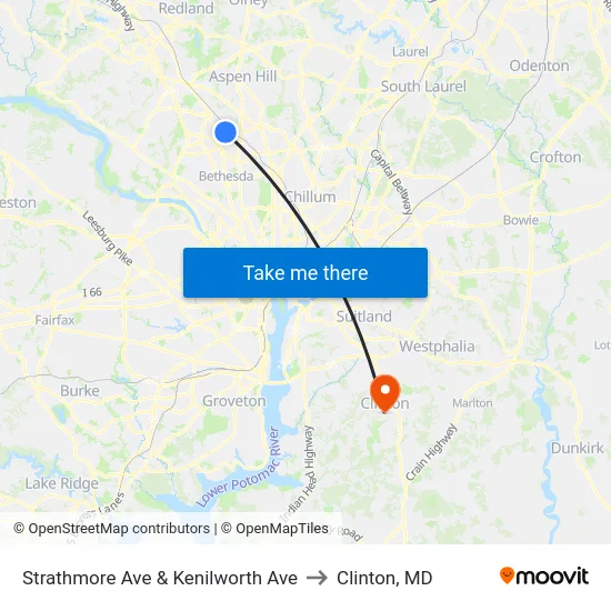 Strathmore Ave & Kenilworth Ave to Clinton, MD map