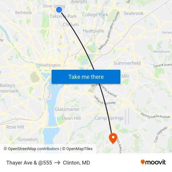 Thayer Ave & @555 to Clinton, MD map