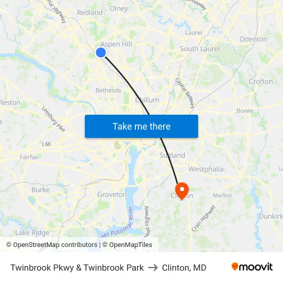 Twinbrook Pkwy & Twinbrook Park to Clinton, MD map