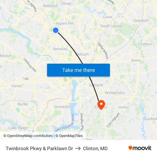 Twinbrook Pkwy & Parklawn Dr to Clinton, MD map