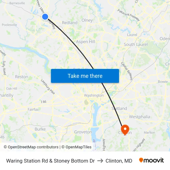 Waring Station Rd & Stoney Bottom Dr to Clinton, MD map