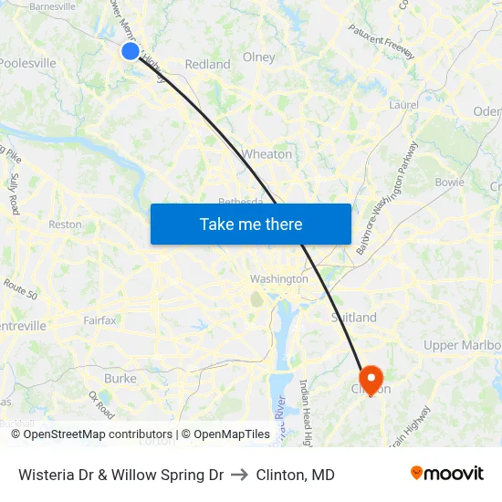 Wisteria Dr & Willow Spring Dr to Clinton, MD map
