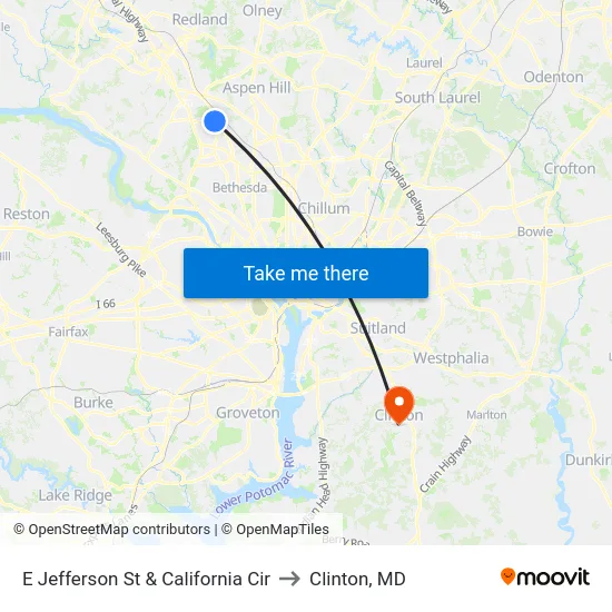 E Jefferson St & California Cir to Clinton, MD map