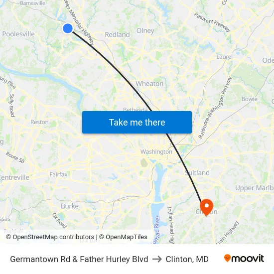Germantown Rd & Father Hurley Blvd to Clinton, MD map